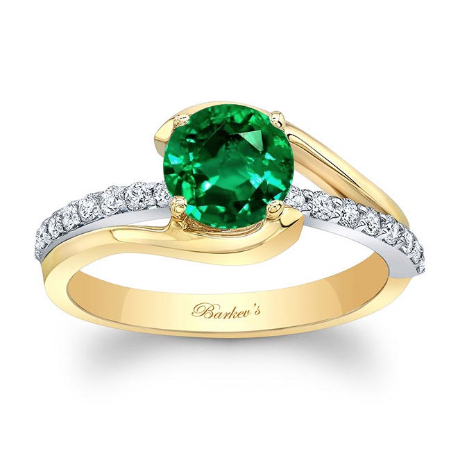 Yellow Gold Simple 1 Carat Round Emerald And Diamond Ring
