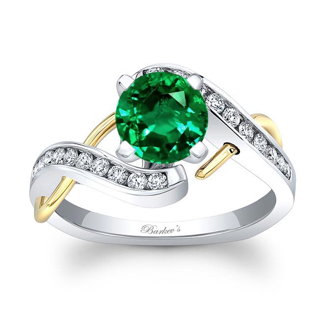 White Yellow Gold Emerald And Diamond Channel Ring