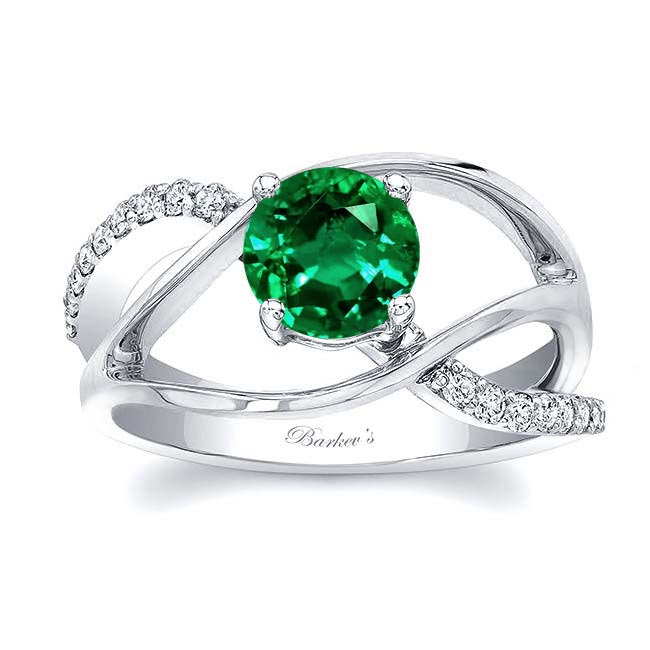 White Gold Open Shank Emerald And Diamond Ring