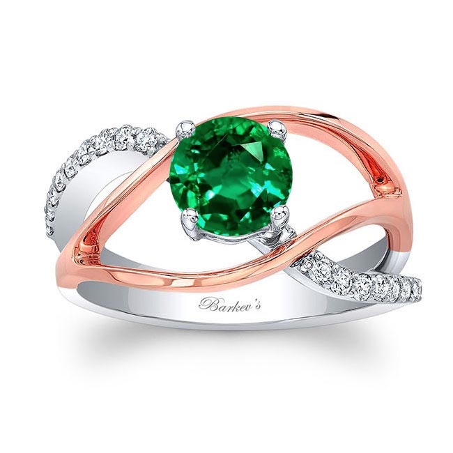 White Rose Gold Open Shank Lab Emerald And Diamond Ring