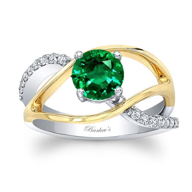 White Yellow Gold Open Shank Lab Emerald And Diamond Ring