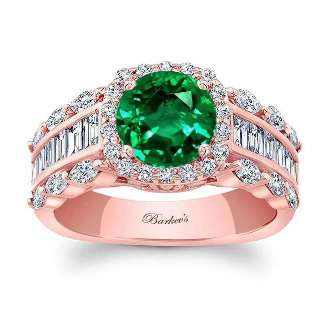 Rose Gold Emerald And Diamond Baguette Ring