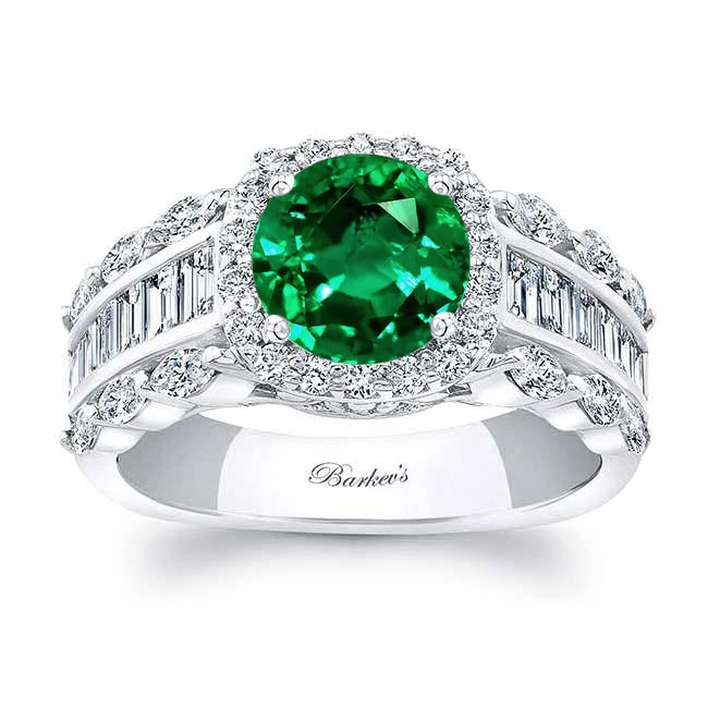 White Gold Emerald And Diamond Baguette Ring