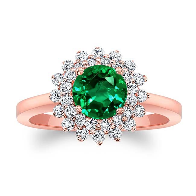 Rose Gold Starburst Emerald And Diamond Ring