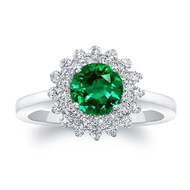 Platinum Starburst Emerald And Diamond Ring