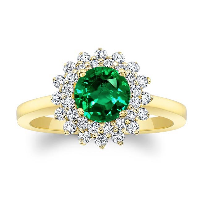 Yellow Gold Starburst Lab Emerald And Diamond Ring