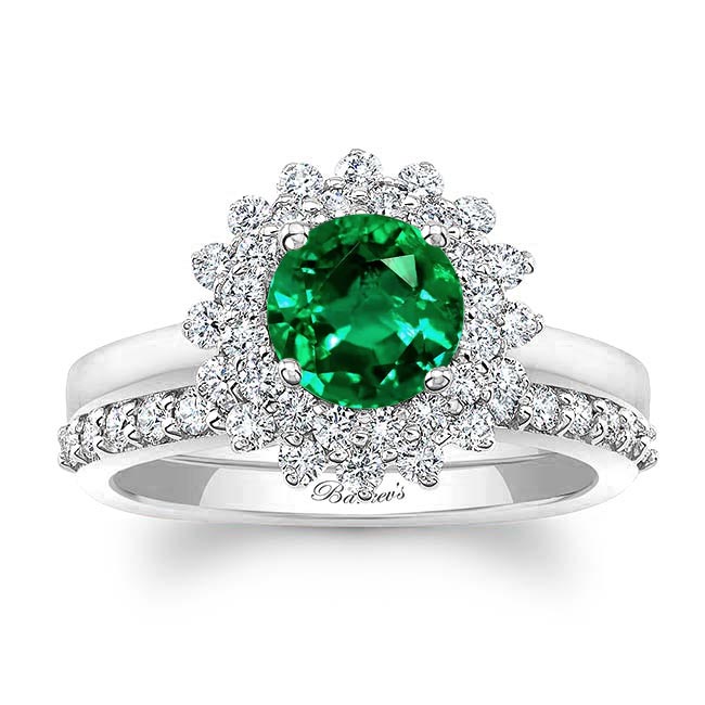 Platinum Starburst Emerald And Diamond Bridal Set
