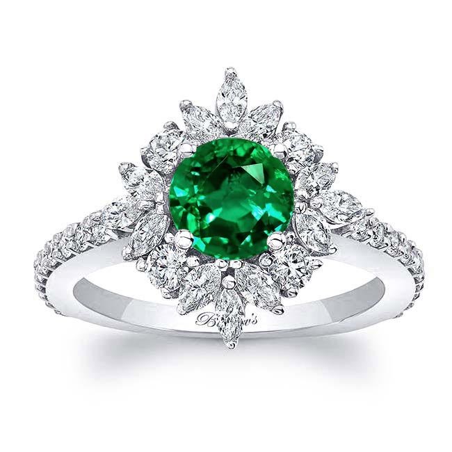White Gold Marquise Halo Lab Emerald And Diamond Engagement Ring