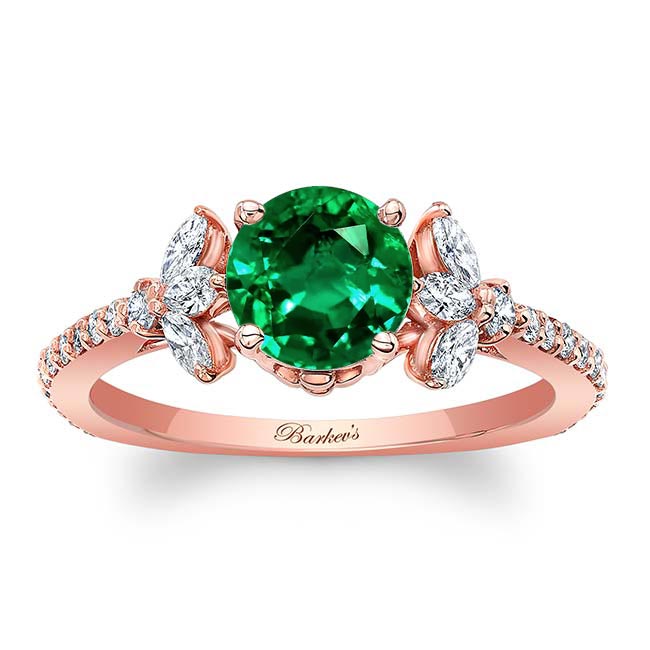 Rose Gold Emerald And Diamond Leaf Engagement Ring