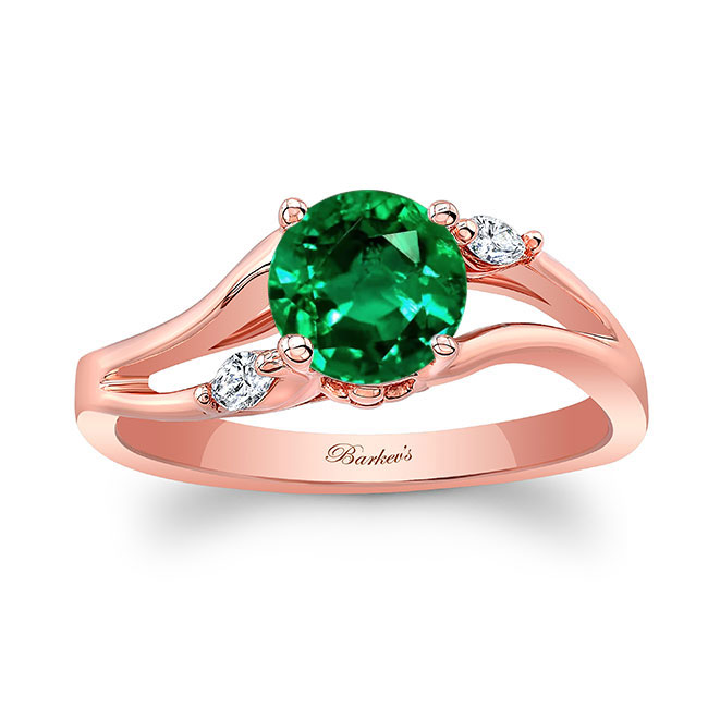 Rose Gold V Shaped Emerald And Diamond Ring