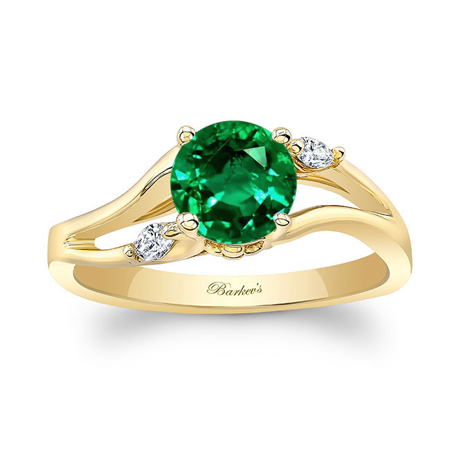 Yellow Gold V Shaped Emerald And Diamond Ring