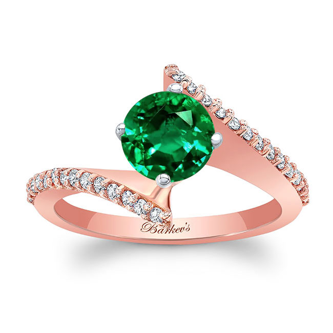 Rose Gold Modern Bypass Emerald And Diamond Engagement Ring