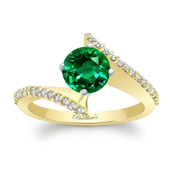 Yellow Gold Modern Bypass Lab Emerald And Diamond Engagement Ring