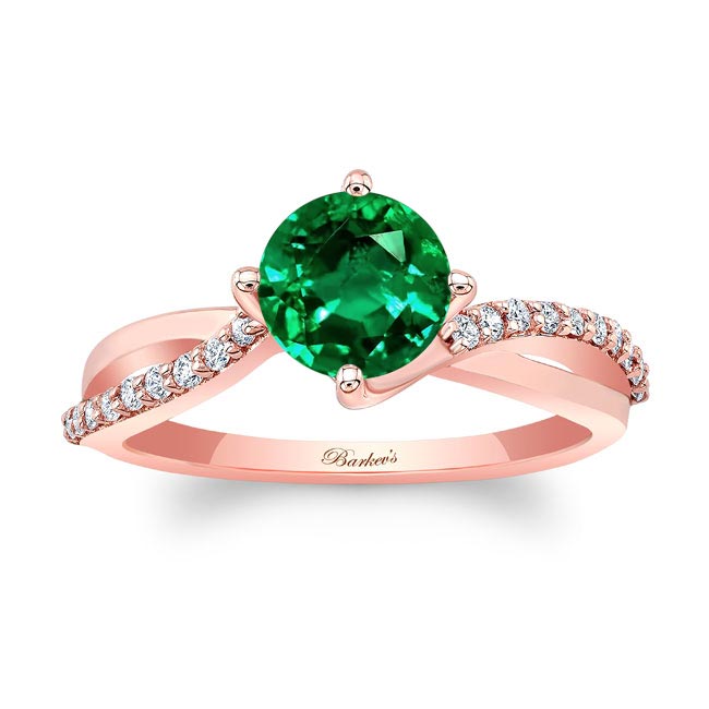 Rose Gold Twisted Emerald And Diamond Engagement Ring