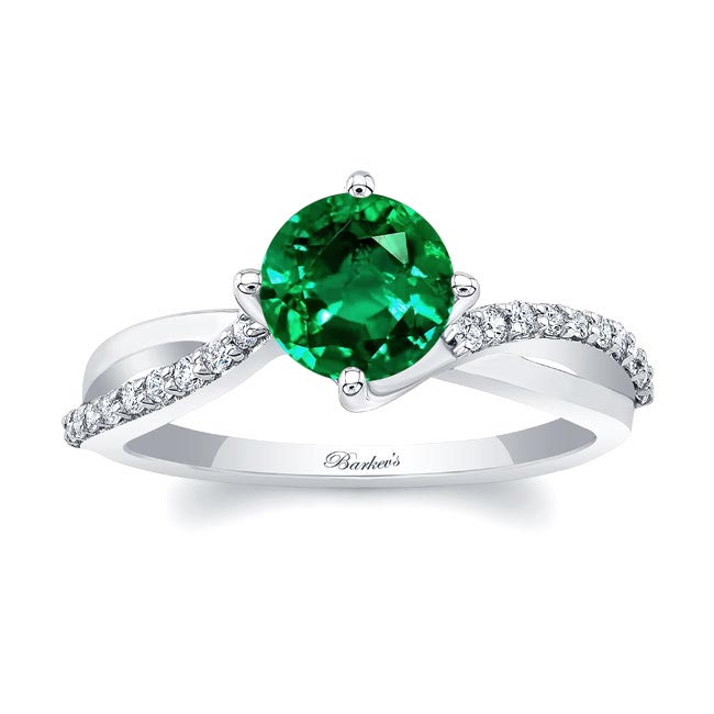 White Gold Twisted Emerald And Diamond Engagement Ring