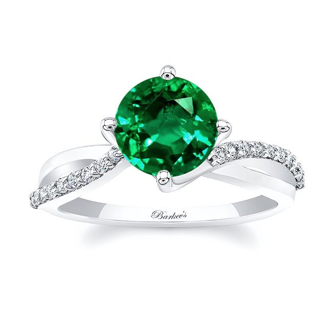 White Gold 2 Carat Twisted Emerald And Diamond Engagement Ring