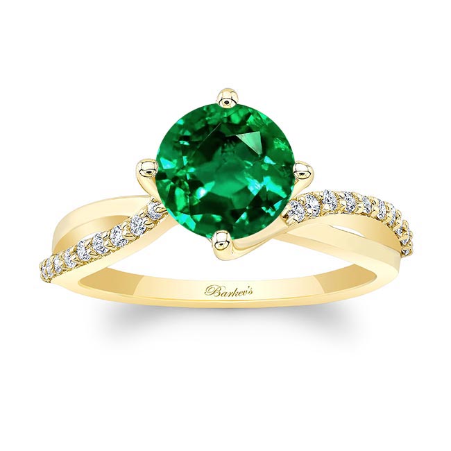 Yellow Gold 2 Carat Twisted Emerald And Diamond Engagement Ring