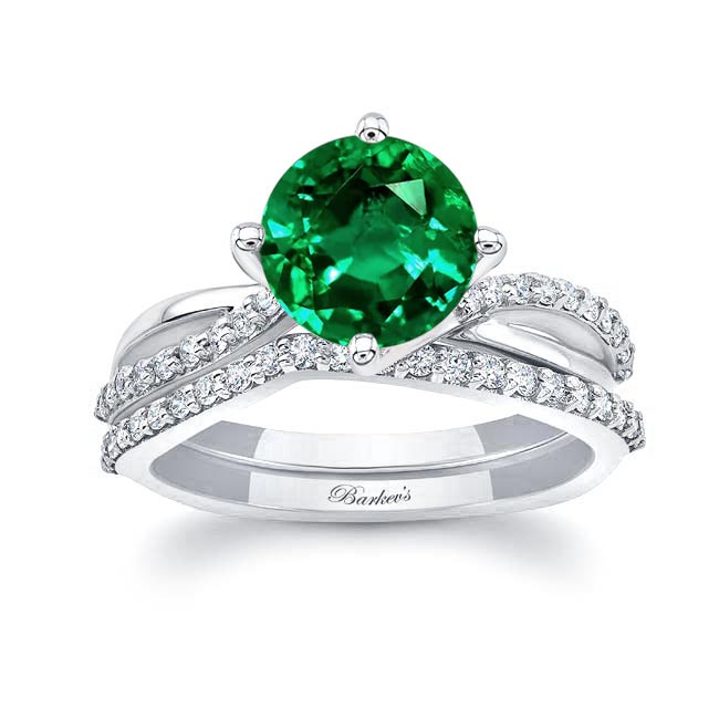 Platinum 2 Carat Twisted Lab Grown Emerald And Diamond Bridal Set