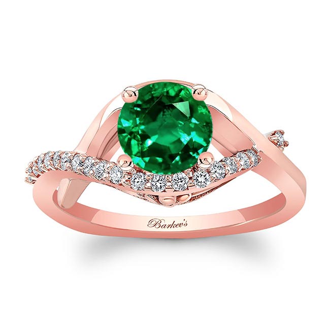 Rose Gold Criss Cross Emerald And Diamond Engagement Ring