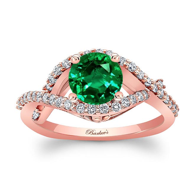 Rose Gold Criss Cross Emerald And Diamond Ring