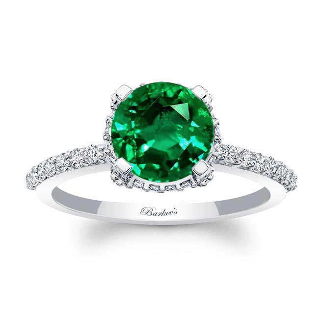 White Gold Emerald And Diamond Hidden Halo Ring