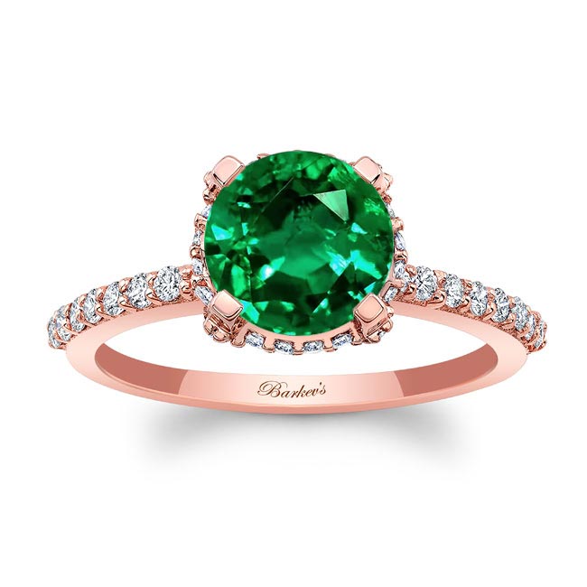 Rose Gold Emerald And Diamond Hidden Halo Ring