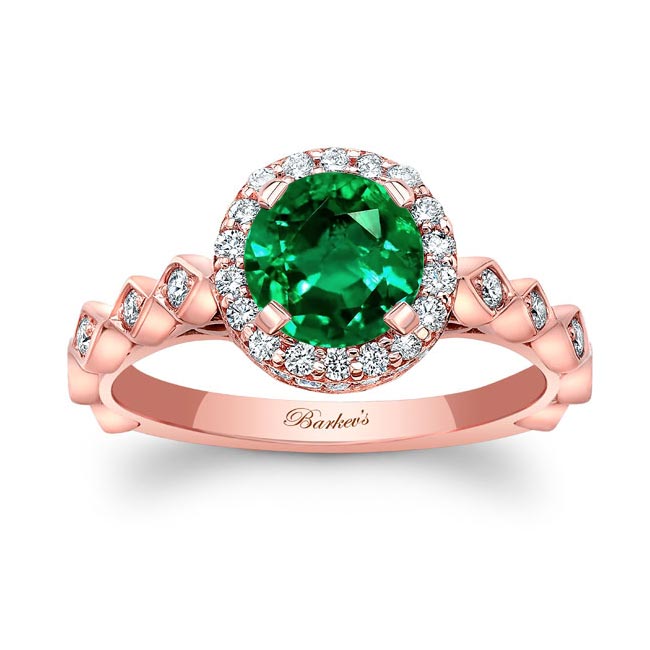 Rose Gold Vintage Halo Emerald And Diamond Ring