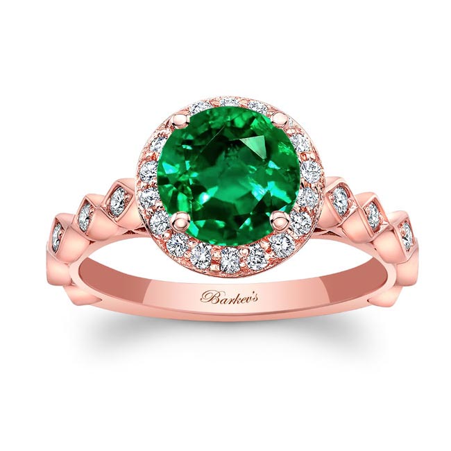 Rose Gold Vintage Halo Lab Grown Emerald And Diamond Engagement Ring