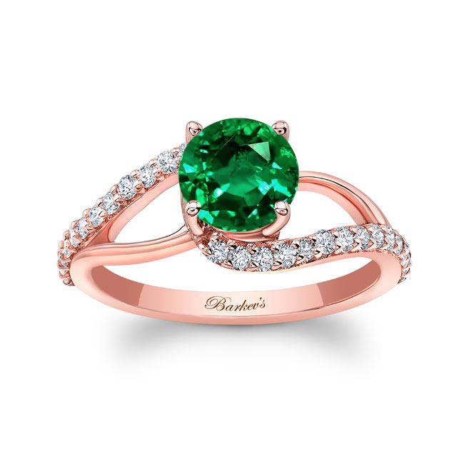 Rose Gold Split Shank Emerald And Diamond Ring