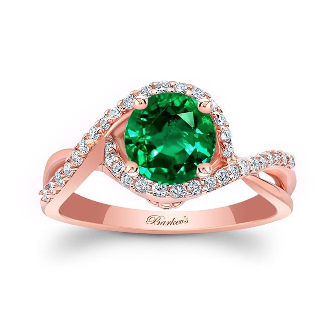 Rose Gold Twisted Halo Lab Grown Emerald And Diamond Engagement Ring