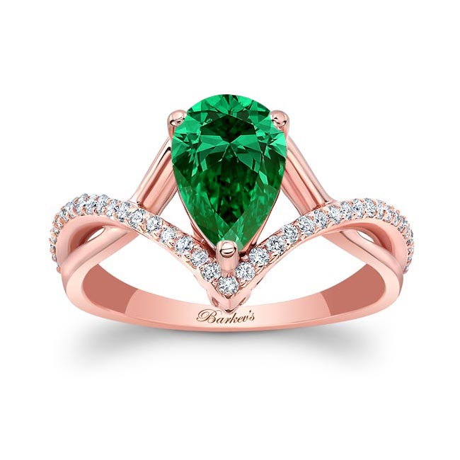 Rose Gold Unique Pear Shaped Lab Emerald And Diamond Ring