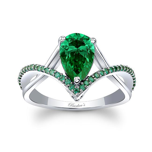 White Gold Unique Pear Shaped Lab Emerald Ring
