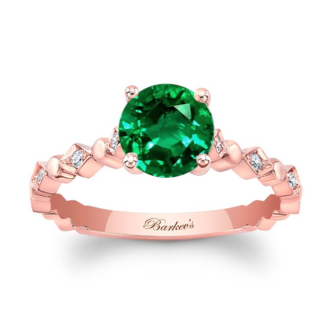 Rose Gold Art Deco Lab Grown Emerald And Diamond Engagement Ring