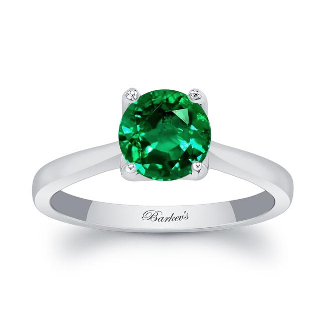White Gold Delicate Curved Lab Grown Emerald Solitaire Ring