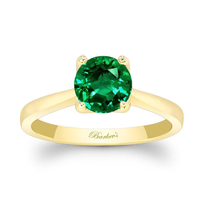 Yellow Gold Delicate Curved Lab Grown Emerald Solitaire Ring