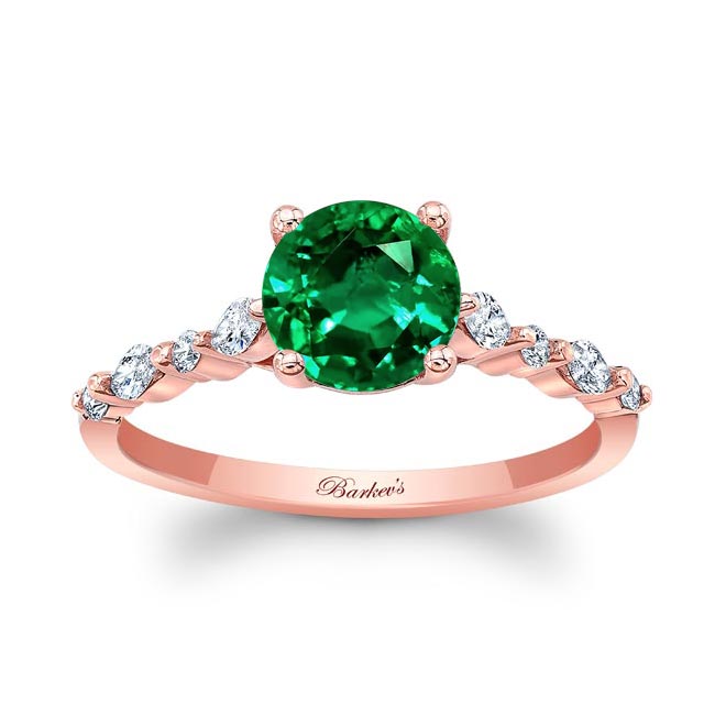 Rose Gold Vintage Style Lab Emerald And Diamond Ring