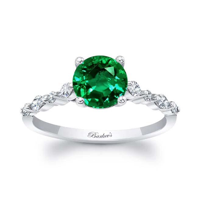 White Gold Vintage Style Lab Emerald And Diamond Ring