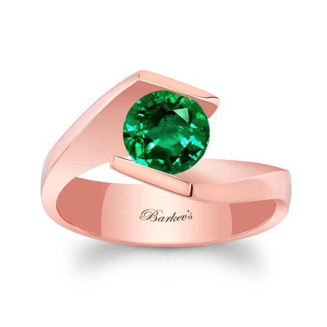 Rose Gold Tension Solitaire Lab Grown Emerald Ring