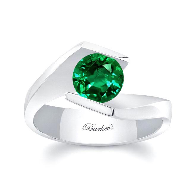 White Gold Tension Solitaire Lab Grown Emerald Ring