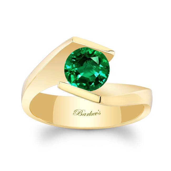 Yellow Gold Tension Solitaire Lab Grown Emerald Ring