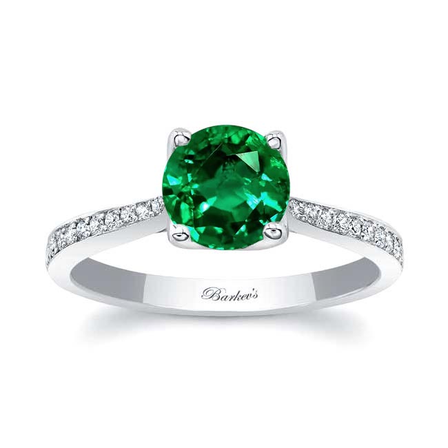 White Gold Classic Lab Grown Emerald And Diamond Engagement Ring
