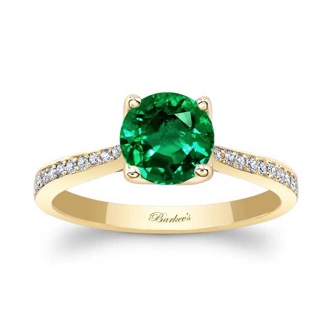 Yellow Gold Classic Lab Grown Emerald And Diamond Engagement Ring