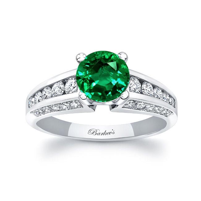 White Gold Emerald And Diamond Channel Set Ring