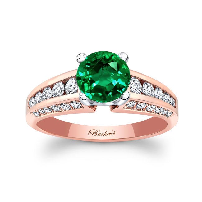 Rose Gold Emerald And Diamond Channel Set Ring