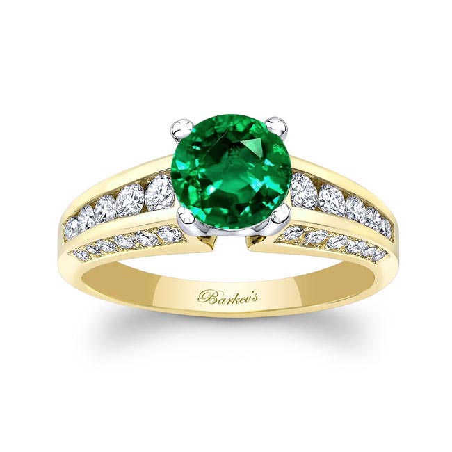 Yellow Gold Emerald And Diamond Channel Set Ring