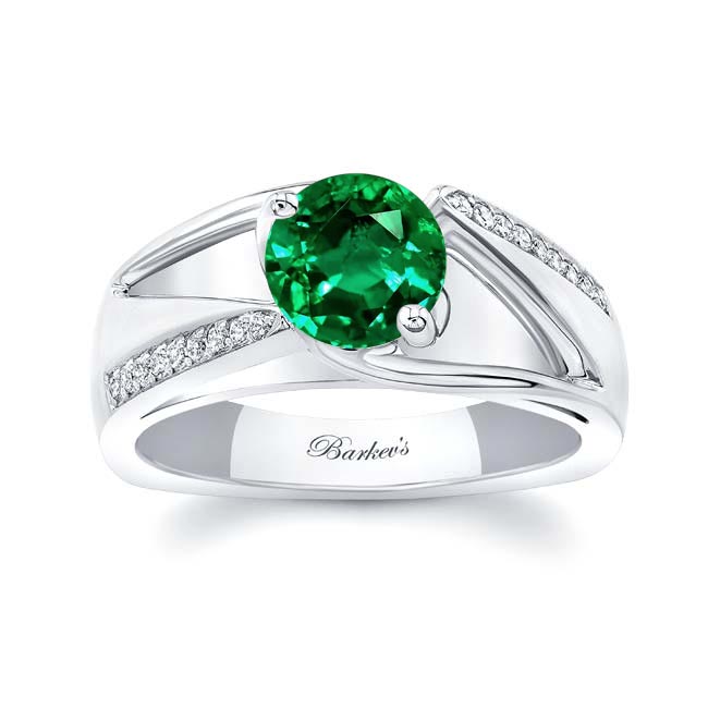 White Gold Pave Emerald And Diamond Ring