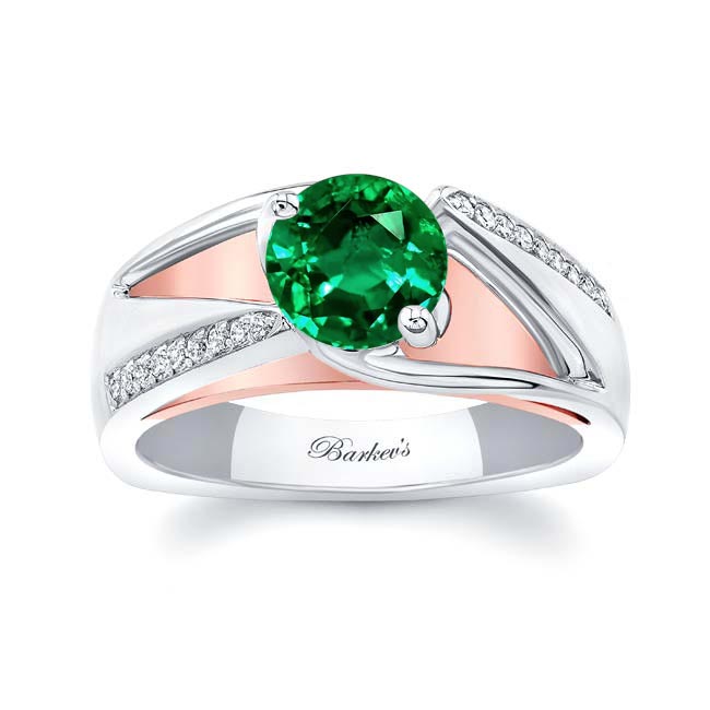 White Rose Gold Pave Lab Emerald And Diamond Ring