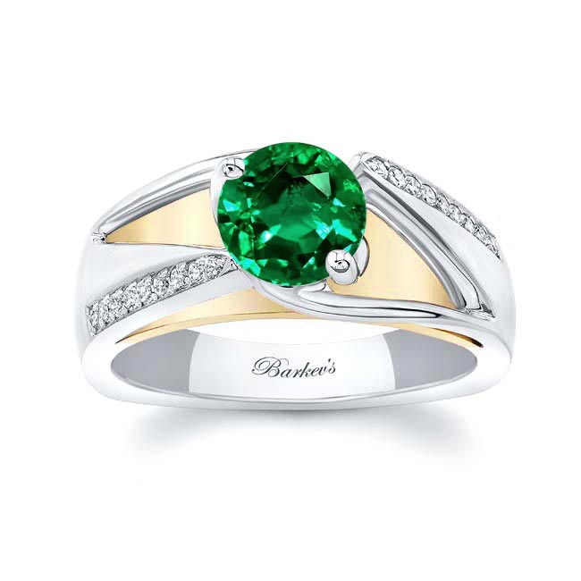 White Yellow Gold Pave Lab Emerald And Diamond Ring
