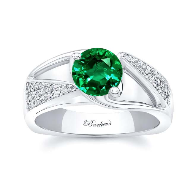 White Gold 3 Row Emerald And Diamond Ring