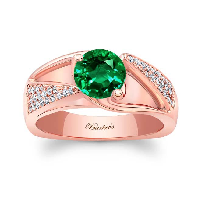 Rose Gold 3 Row Lab Emerald And Diamond Ring